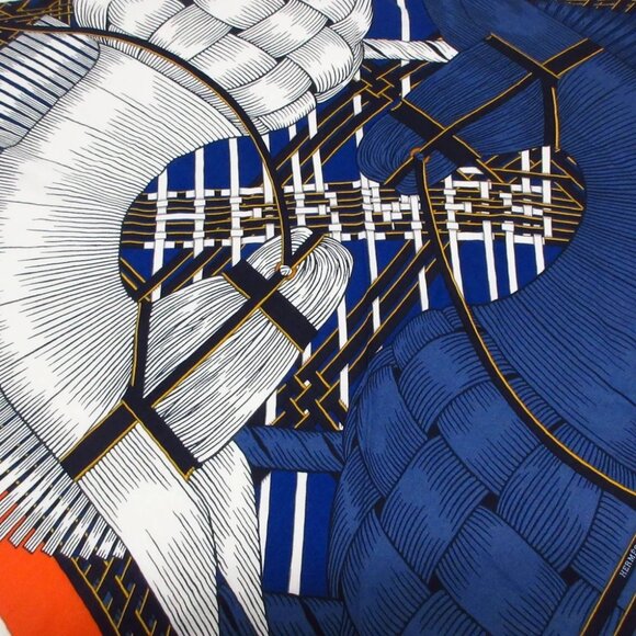 Auth HERMES Pointeau Triangle JEAN 363684S White Blue Multi Cashmere Silk - - Picture 4 of 5